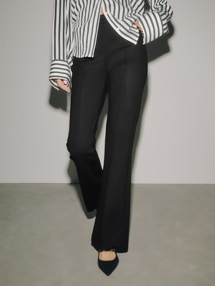 Black Pintuck Ponte Bootcut Trousers - Image 1 of 8 Black Pintuck Ponte Bootcut Trousers - Image 1 of 8