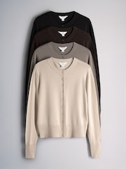 The Set 4 Pack Fine Knit Button Through Cardigans Black/Chocolate Brown/Cinder Brown/Light Grey - Image 1 of 7