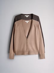 The Set 2 Pack Fine Knitted V-Neck Cardigans Chocolate Brown/Camel Brown - Image 1 of 5