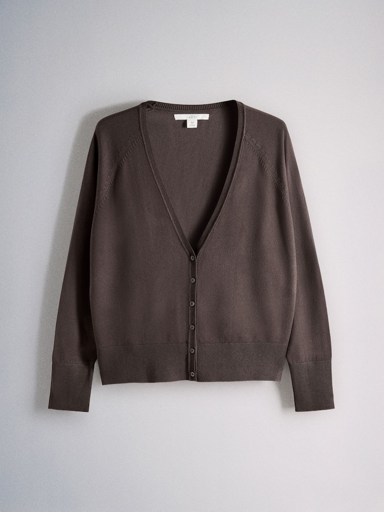 The Set 2 Pack Fine Knitted V-Neck Cardigans Chocolate Brown/Camel Brown - Image 2 of 5