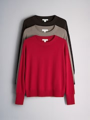 The Set 3 Pack 4 Pack Fine Knitted Crew Neck Jumpers Red/Light Brown/Chocolate Brown - Image 1 of 6