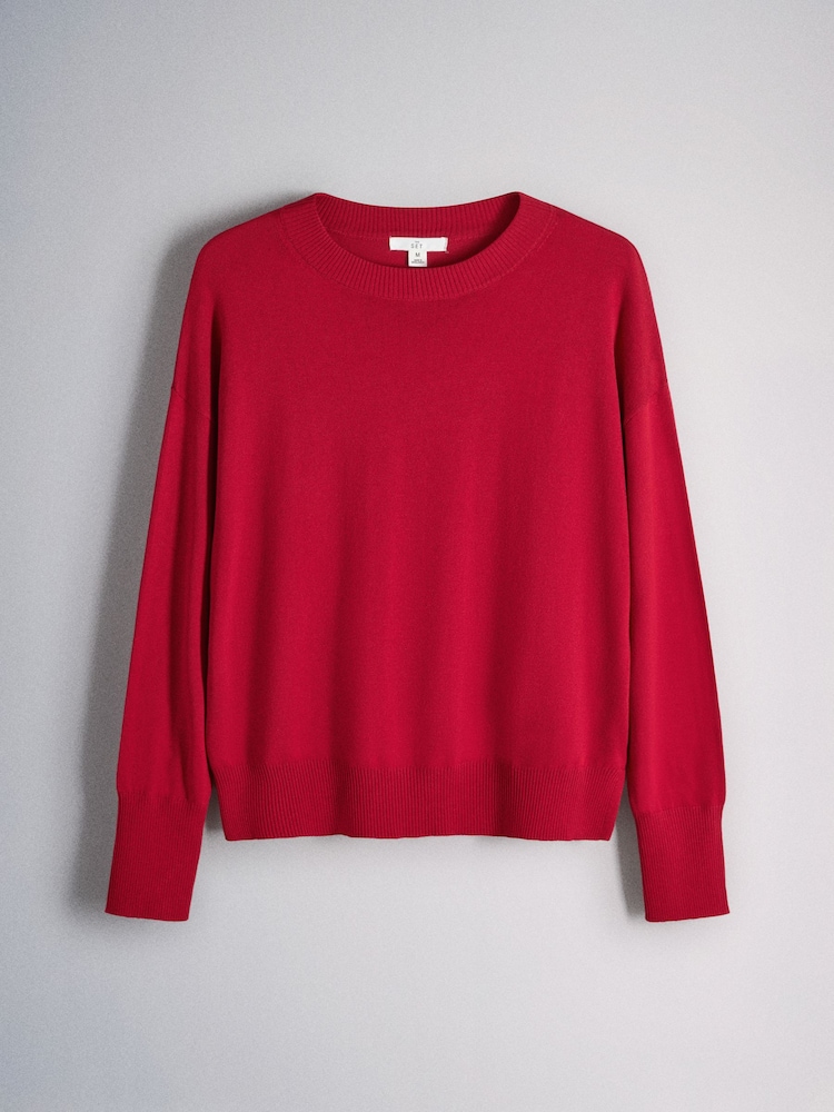 The Set 3 Pack 4 Pack Fine Knitted Crew Neck Jumpers Red/Light Brown/Chocolate Brown - Image 2 of 6 The Set 3 Pack 4 Pack Fine Knitted Crew Neck Jumpers Red/Light Brown/Chocolate Brown - Image 2 of 6