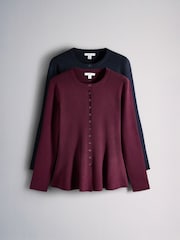 Navy Blue/Bugundy Red - The Set Fine Knitted Crew Neck Jumpers - Larawan 2 ng 10