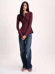 Navy Blue/Bugundy Red - The Set Fine Knitted Crew Neck Jumpers - Larawan 3 ng 10