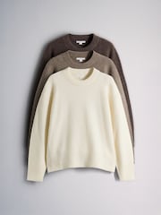 The Set 3 Pack Crew Neck Jumpers Cream/Taupe Brown/Chocolate Brown - Image 2 of 22