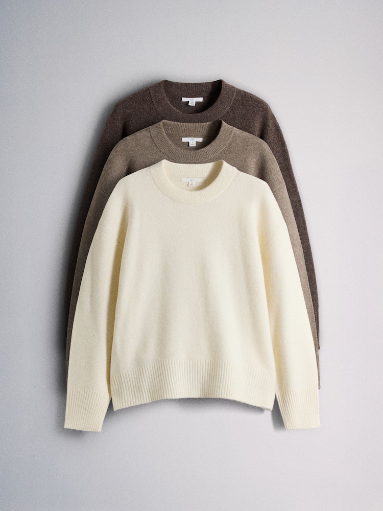 The Set 3 Pack Crew Neck Jumpers Cream/Taupe Brown/Chocolate Brown - Image 2 of 22