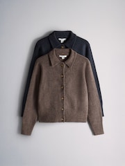 The Set 2 Pack Collared Cardigan With Wool Navy Blue/Chocolate Brown - Image 2 of 9