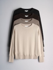 The Set 4 Pack 4 Pack Fine Knitted Crew Neck Jumpers Black/Chocolate Brown/Cinder Brown/Light Grey - Image 1 of 7