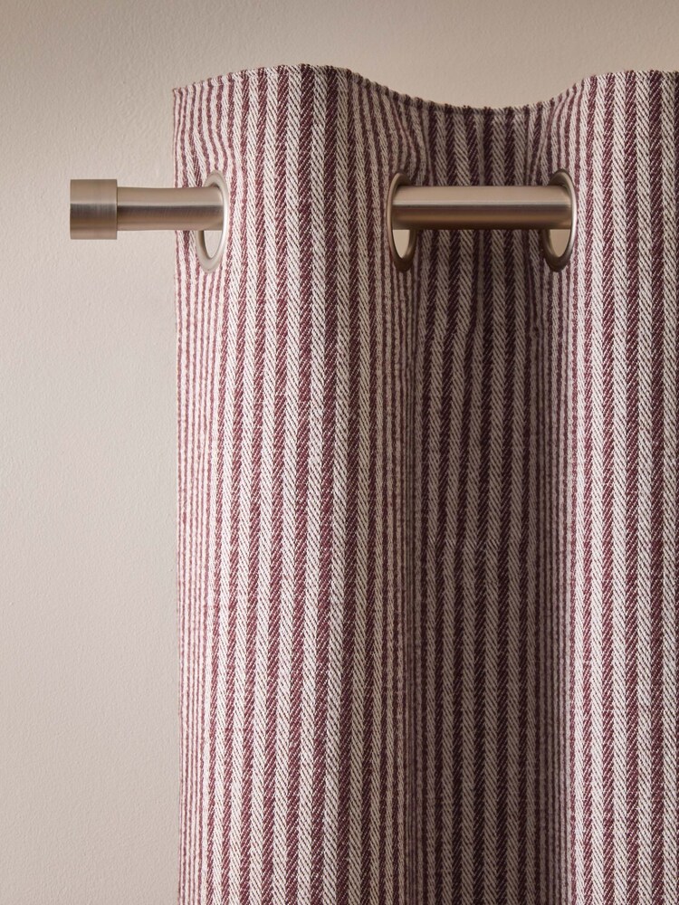 Burgundy Red Brushed Stripe Super Thermal Eyelet Door Curtain - Image 1 of 4