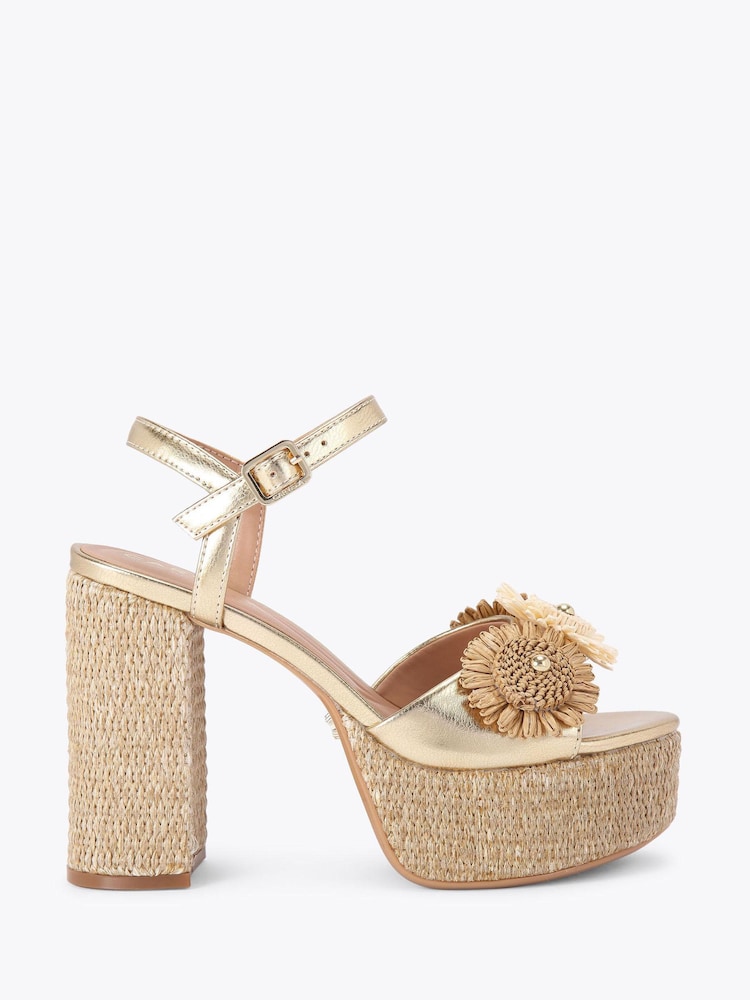 Carvela Gold Sorrento Flower Platform Sandals - Image 1 of 4