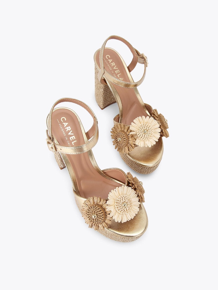 Carvela Gold Sorrento Flower Platform Sandals - Image 2 of 4
