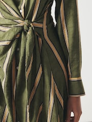 Green Stripe Long Sleeve Tie Waist Midi Shirt Dress - Image 5 of 5