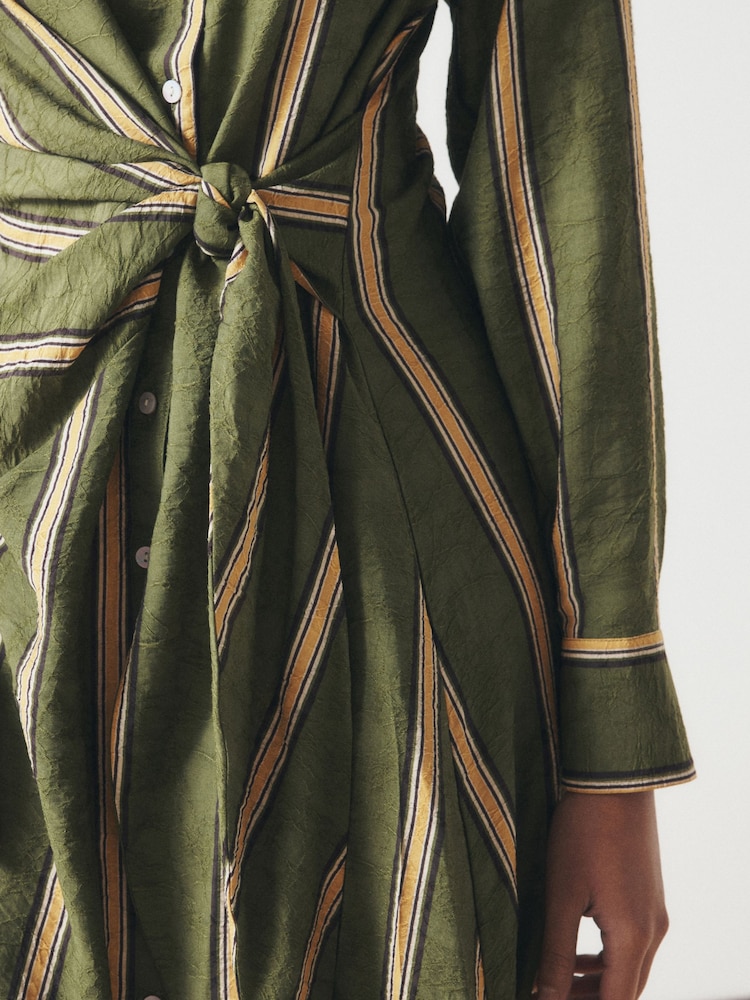 Green Stripe Long Sleeve Tie Waist Midi Shirt Dress - Image 5 of 5 Green Stripe Long Sleeve Tie Waist Midi Shirt Dress - Image 5 of 5
