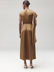 Bronze Textured Satin Scarf Midi Dress - Image 3 of 6