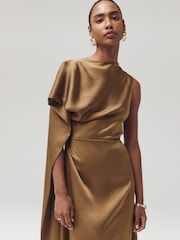 Bronze Textured Satin Scarf Midi Dress - Image 4 of 6