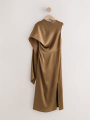Bronze Textured Satin Scarf Midi Dress - Image 5 of 6
