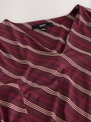Burgundy Red Stripe Long Sleeve V-Neck Mini Dress - Image 3 of 3