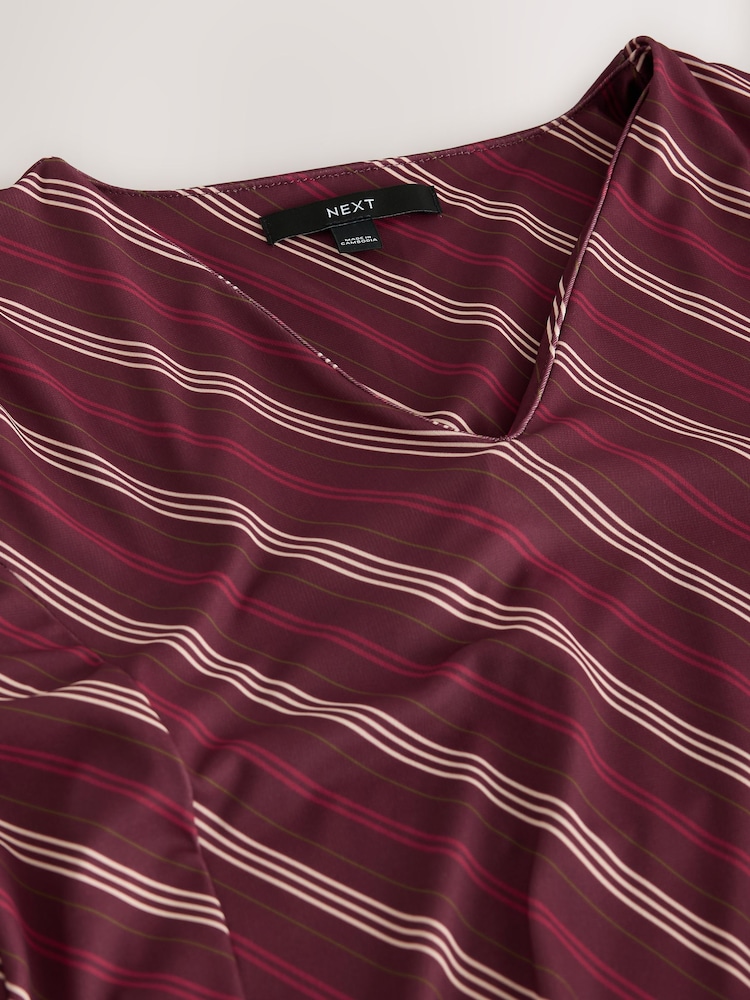 Burgundy Red Stripe Long Sleeve V-Neck Mini Dress - Image 3 of 3 Burgundy Red Stripe Long Sleeve V-Neck Mini Dress - Image 3 of 3
