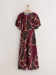 Burgunderroter Ketten-Print - Midikleid mit Puffärmeln - Bild 5 von 7