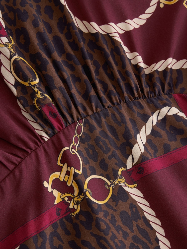 Burgunderroter Ketten-Print - Midikleid mit Puffärmeln - Bild 7 von 7