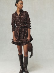 Brown Floral National Trust X Next Long Sleeve Cord Mini Shirt Dress - Image 4 of 6