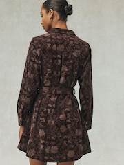 Brown Floral National Trust X Next Long Sleeve Cord Mini Shirt Dress - Image 5 of 6
