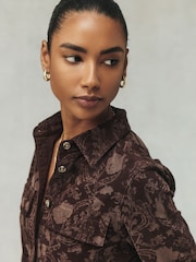 Brown Floral National Trust X Next Long Sleeve Cord Mini Shirt Dress - Image 6 of 6