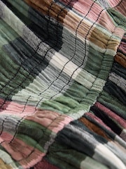Green/Pink Check Long Sleeve Sqaure Neck Bow Midi Dress - Image 8 of 8