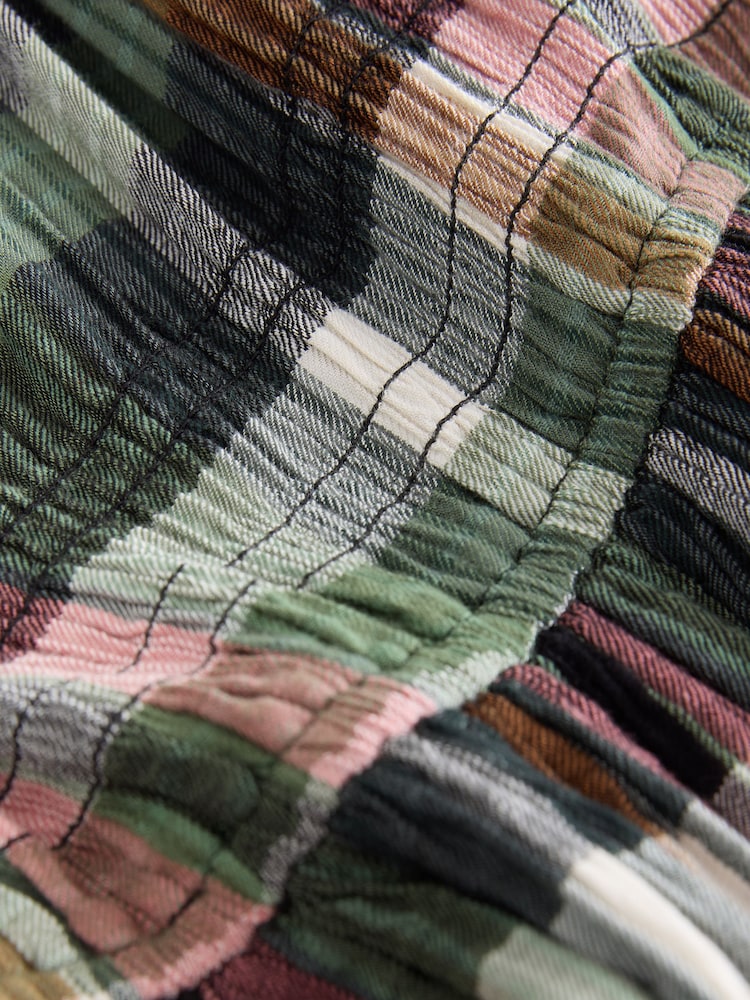 Green/Pink Check Long Sleeve Sqaure Neck Bow Midi Dress - Image 8 of 8 Green/Pink Check Long Sleeve Sqaure Neck Bow Midi Dress - Image 8 of 8