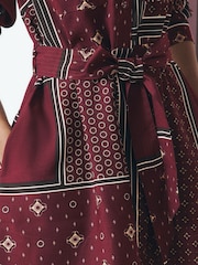 Burgundy Red Scarf Print Long Sleeve Tie Waist Shirt Dress - Image 5 of 8