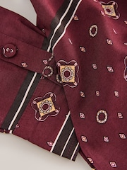 Burgundy Red Scarf Print Long Sleeve Tie Waist Shirt Dress - Image 8 of 8