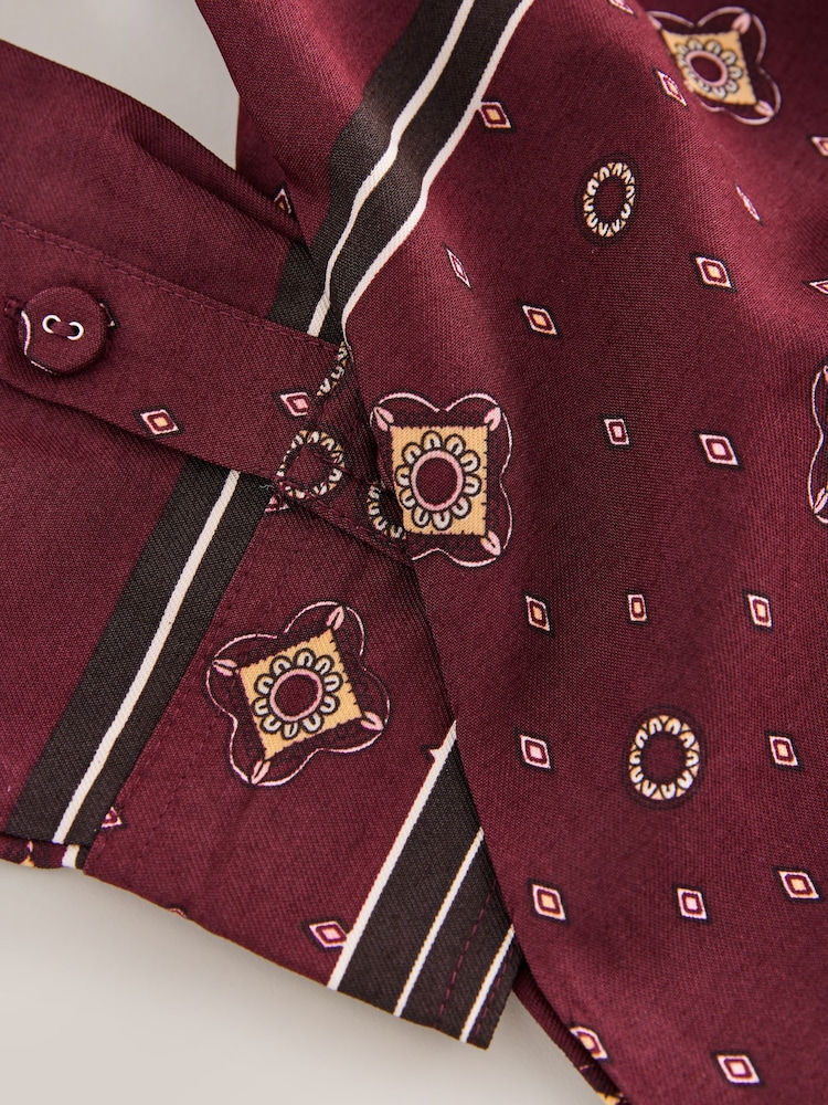 Burgundy Red Scarf Print Long Sleeve Tie Waist Shirt Dress - Image 8 of 8 Burgundy Red Scarf Print Long Sleeve Tie Waist Shirt Dress - Image 8 of 8