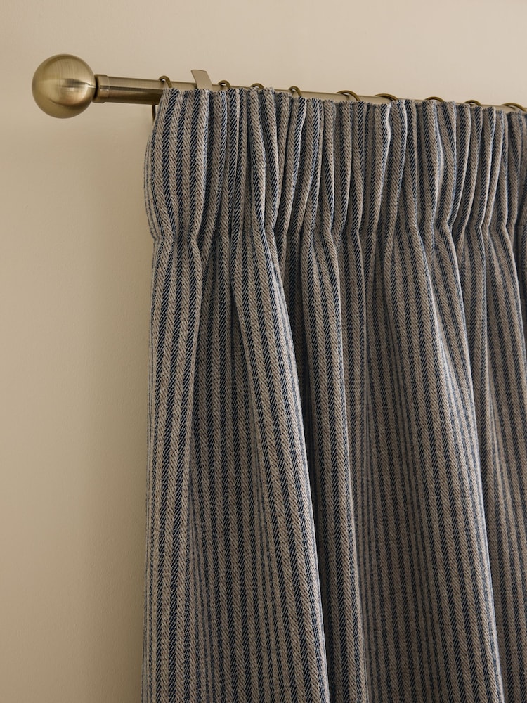 Navy Blue Brushed Stripe Lined Curtains - Image 1 of 6
