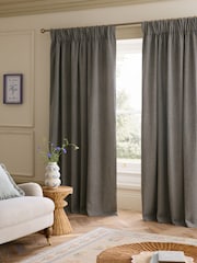Navy Blue Brushed Stripe Lined Curtains - Image 2 of 6