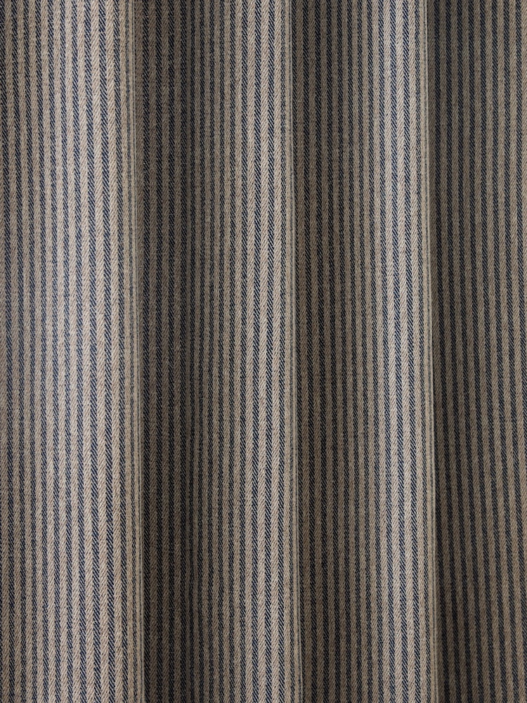 Navy Blue Brushed Stripe Lined Curtains - Image 6 of 6