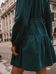 Teal Blue Long Sleeve V-Neck Tie Cord Mini Dress - Image 6 of 9
