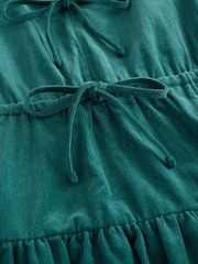 Teal Blue Long Sleeve V-Neck Tie Cord Mini Dress - Image 8 of 9