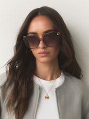 Tortoiseshell Brown Cat Eye Sunglasses - Image 1 of 5