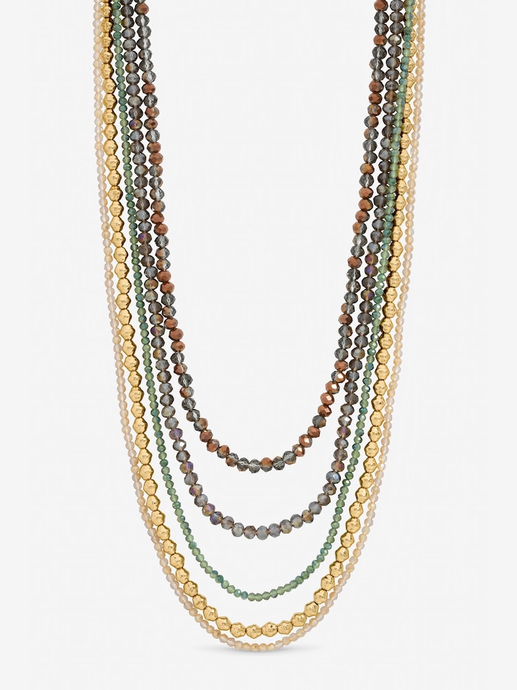 Mood Gold Tone Polished Multicolour Beaded Multirow Necklace - Image 1 of 1 Mood Gold Tone Polished Multicolour Beaded Multirow Necklace - Image 1 of 1