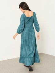 FatFace Adele Teal Blue Check Petite Midi Dress - Image 2 of 5