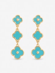 Mood Turquoise Blue Gold Tone Clover Multi Row Earrings - Image 1 of 3