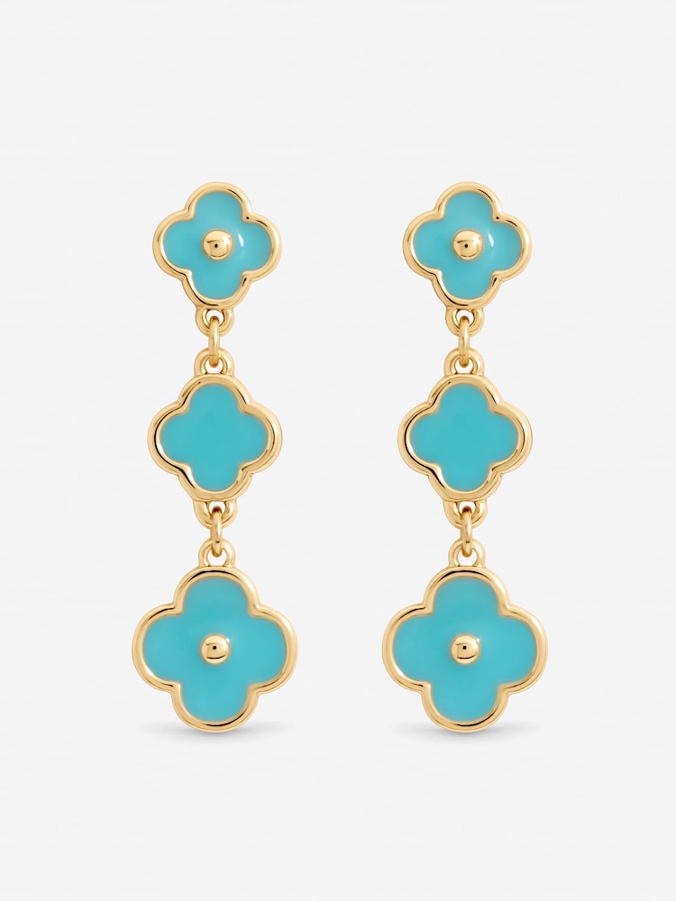 Mood Turquoise Blue Gold Tone Clover Multi Row Earrings - Image 1 of 3