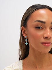 Mood Turquoise Blue Gold Tone Clover Multi Row Earrings - Image 2 of 3