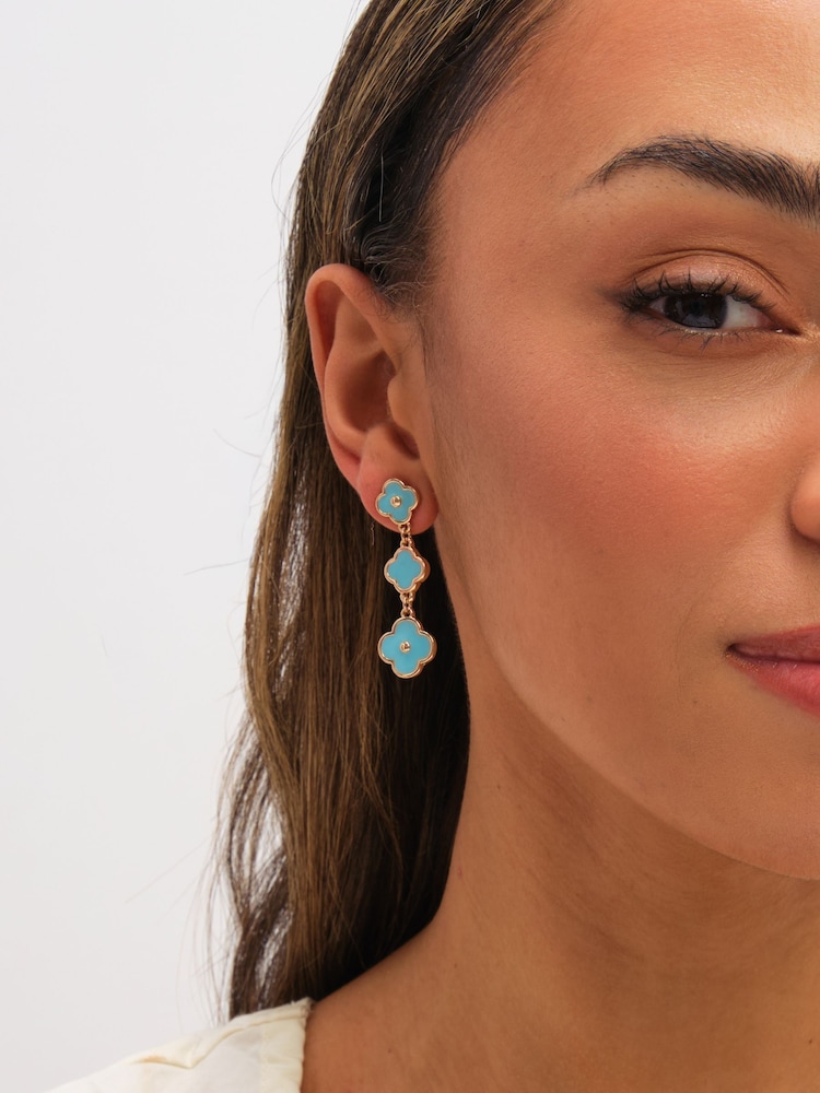 Mood Turquoise Blue Gold Tone Clover Multi Row Earrings - Image 3 of 3