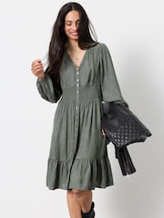 Olive Green - FatFace Jacquard Mini Dress - Larawan 1 ng 5