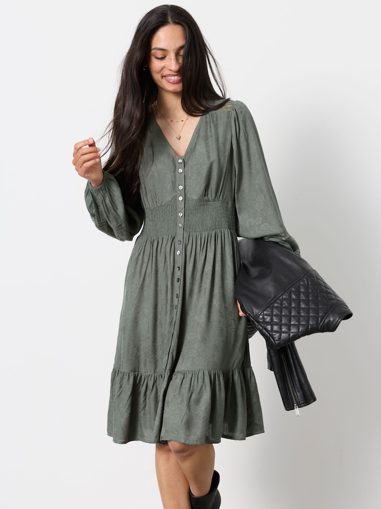 Olive Green - FatFace Jacquard Mini Dress - Larawan 1 ng 5