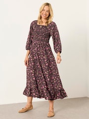 FatFace Adele Brown Winter Floral Petite Midi Dress - Image 1 of 5