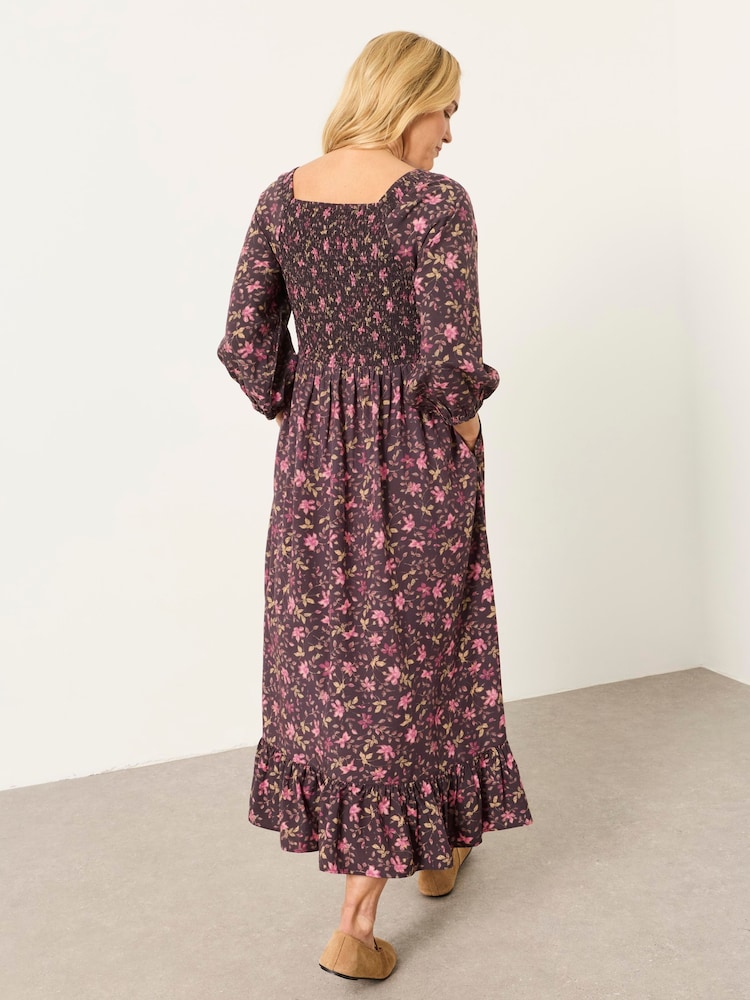 FatFace Adele Brown Winter Floral Petite Midi Dress - Image 2 of 5 FatFace Adele Brown Winter Floral Petite Midi Dress - Image 2 of 5