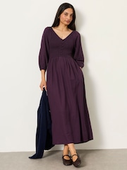 FatFace Adele Dark Purple Petite Midi Dress - Image 1 of 6