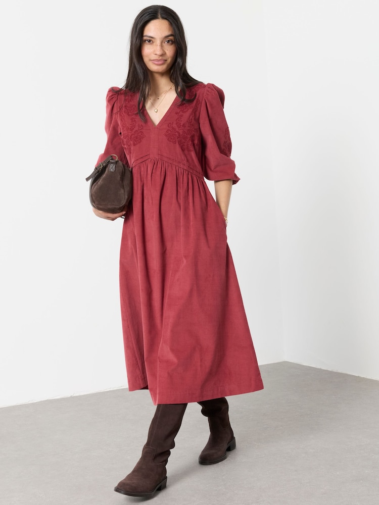 FatFace Embroidered Cord Midi Dress - Bild 1 von 5